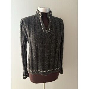 Woolrich 1/4 Zip Pullover Sweater Womens S Gray Wool Blend Nordic Outdoor Winter